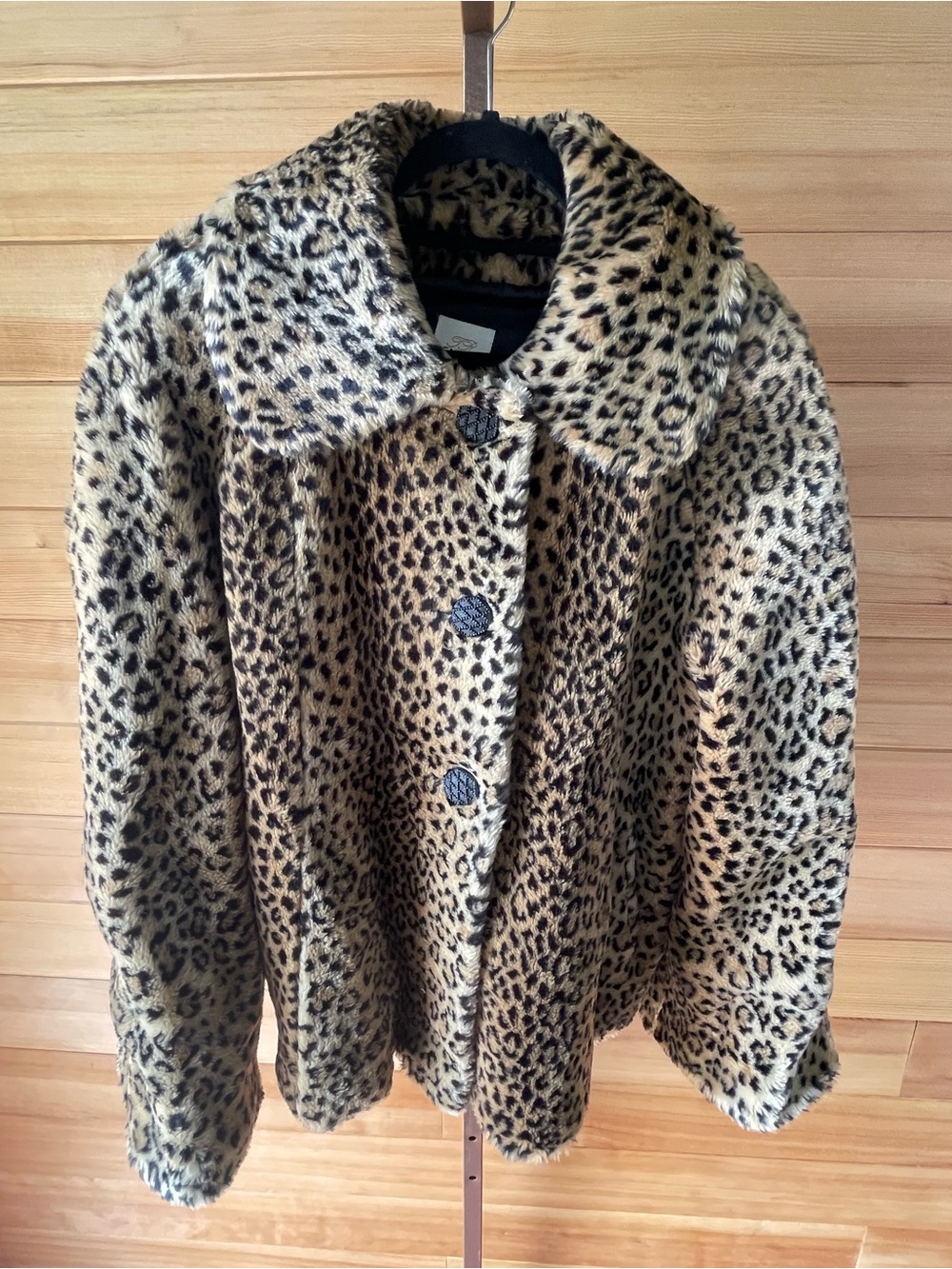 Vintage Bentley Leopard Print Teddy Jacket - Women's Tan & Black Faux Fur Coat